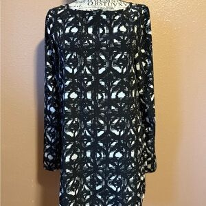 Copper Key Black and White Geometric Long Sleeve Dress